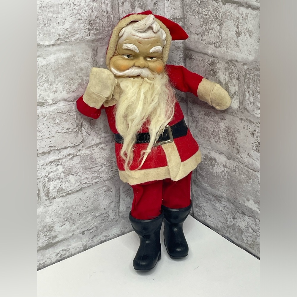Vintage Christmas Rubber Face Santa Figure Doll Made In Japan Rare 11” MCM HTF